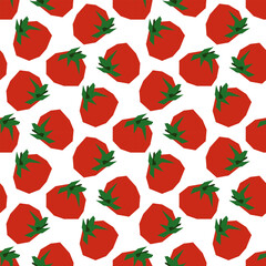 Seamless pattern of red tomatoes of a broken shape. Vector design. Printing on textiles and paper, the theme of the autumn harvest, proper nutrition, healthy vegetables. Printing for a tomato product