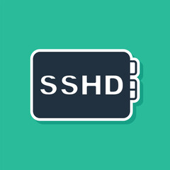 Blue SSHD card icon isolated on green background. Solid state drive sign. Storage disk symbol. Vector