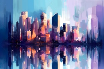 Aquarell von der Sky-Line einer Stadt (Generative AI)