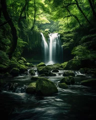 Deurstickers Panoramic beautiful deep forest waterfall © STORYTELLER