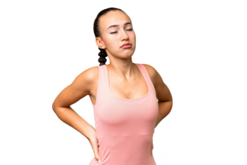 Young Arab woman over isolated background suffering from backache for having made an effort
