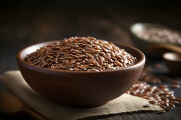Bowl of nutritious flax seeds. Generative AI