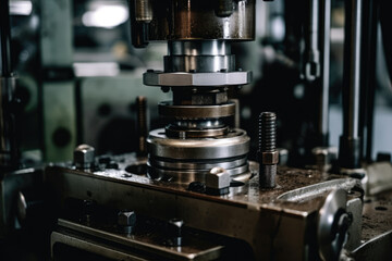Precision Macro Capture: Unveiling the Hydraulic Press's Powerful Gears and Pistons, Expertly Shaping Metal with Industrial Force