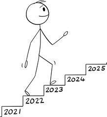 Person Walking on Stairs From Year 2023 to 2024, Vector Cartoon Stick Figure Illustration - 636285695
