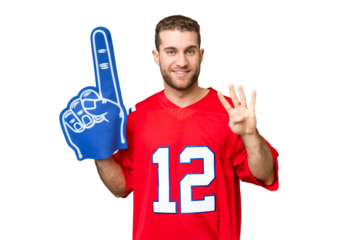sports fan man over isolated chroma key background happy and counting four with fingers
