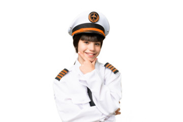 Little girl as a Airplane pilot over isolated chroma key background smiling