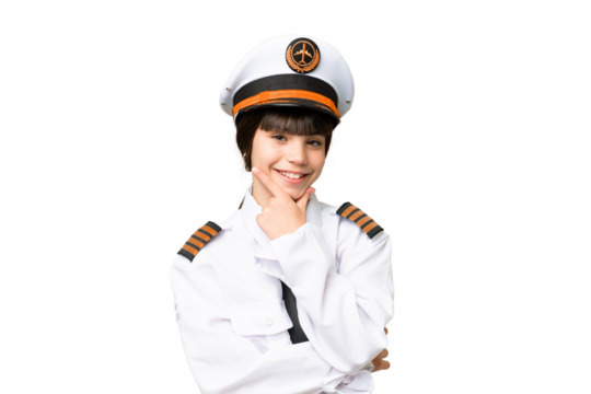 Little girl as a Airplane pilot over isolated chroma key background smiling