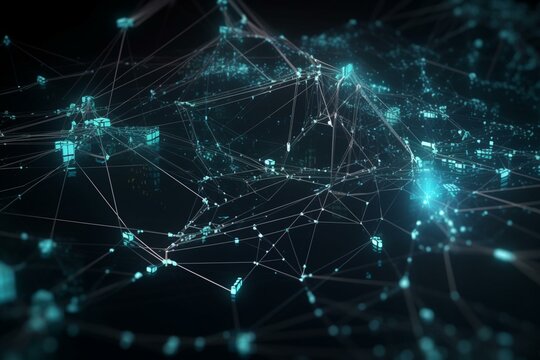 3D digital illustration depicting a cyber network with data flow and open source elements. Generative AI