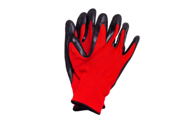Red plastic gloves isolated on white background. garden cloth gloves, clipping path