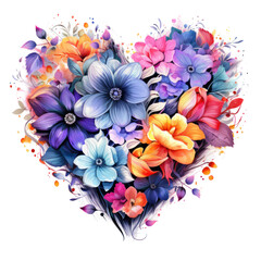 Watercolor Flowers in Shape of Heart isolated