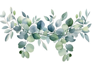 Watercolor eucalyptus leaves border isolated.