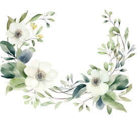 Watercolor frame floral branches isolated