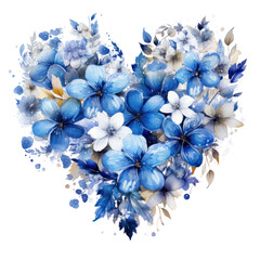 Watercolor Flowers in Shape of Heart isolated