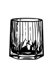 Whiskey cocktail glass, alcoholic drinks, hand drawn vector illustrations, bar menu
