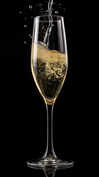 glass of champagne isolated on black background