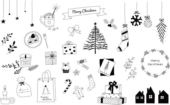 手描き 線画 クリスマス