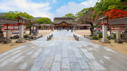 Fukuoka, Japan - Nov 30 2022: Dazaifu Tenmangu  shgrine dedicated to the spirit of Sugawara Michizane, a scholar and politician of the Heian Period