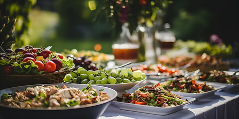 Outdoors salad buffet table on day time Fresh and Colorful: Daytime Outdoor Salad Buffet Ideas Sunlit Greens: A Guide to Outdoor Daytime Salad Spreads AI Generative 