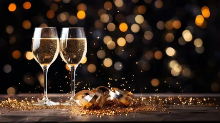 Foto op Aluminium Opulent and celebratory background banner greeting card suitable for occasions like birthdays, New Year's Eve (Sylvester), or other holidays. The scene features a toast with sparkl © Julia