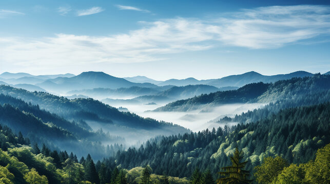Panoramic banner depicting a wide and long view of forested hills, mountains, and trees in the Black Forest region of Germany.