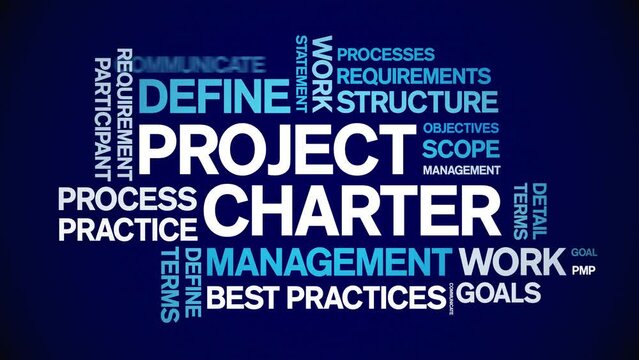 Project Charter animated tag word cloud;text design animation kinetic typography seamless loop.