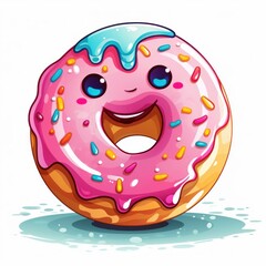 Donut with colorful frosting sprinkle cartoon style. AI generated