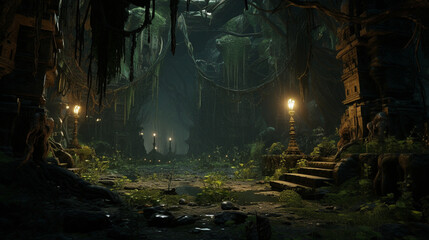 Gloomy fairy-tale forest. High quality illustration
