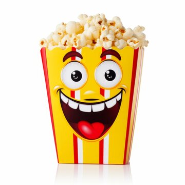 Popcorn bag with a smiling face single cartoon style. AI generated