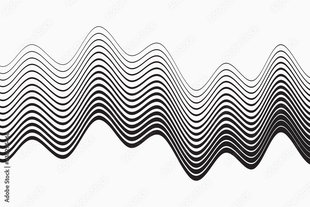 Poster Vector seamless pattern with curve stripe. Black and white stripes as abstract waves for a textured pattern on the background.