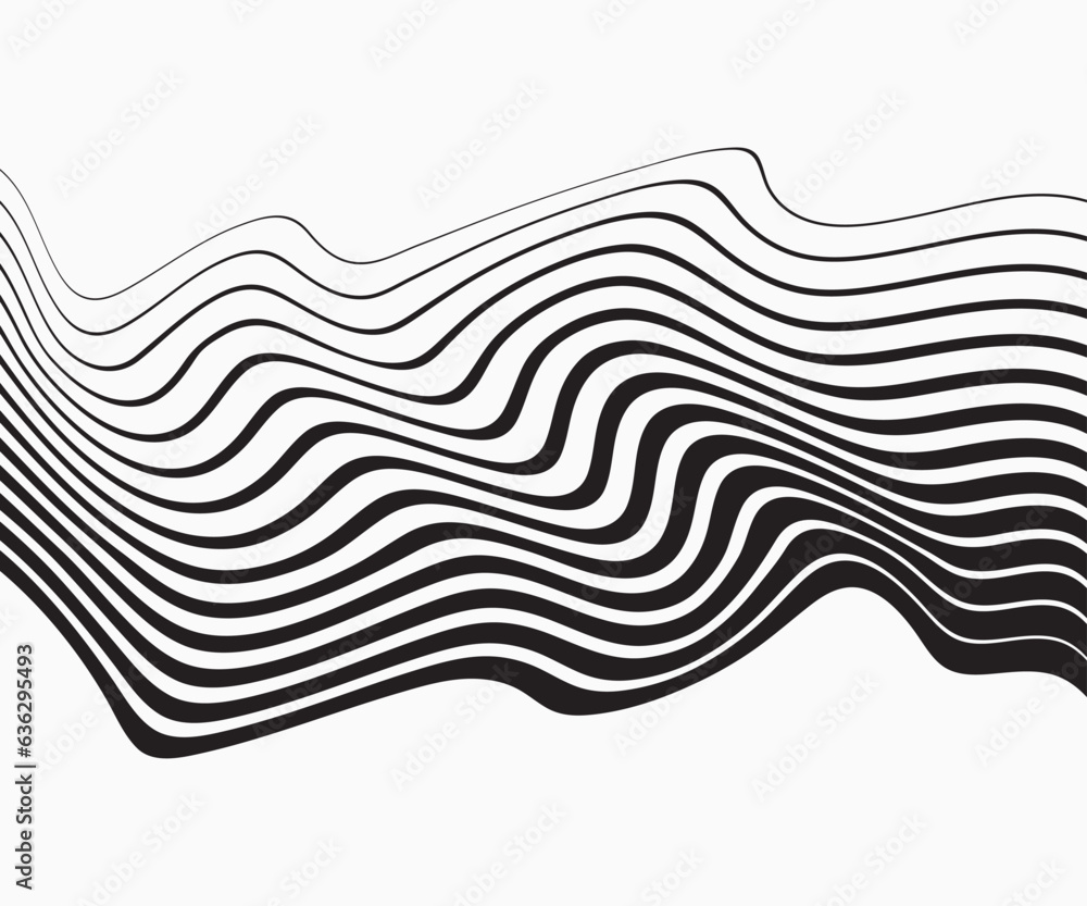 Poster Vector seamless pattern with curve stripe. Black and white stripes as abstract waves for a textured pattern on the background.