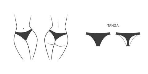 Silhouette of a female figure in a panties - front and back view. Vector illustration isolated on white background