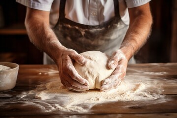 Bakers hands kneading dough for artisan bread