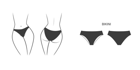 Silhouette of a female figure in a panties - front and back view. Vector illustration isolated on white background