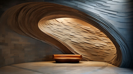 Modern interior design template made from stone with curved lines.
