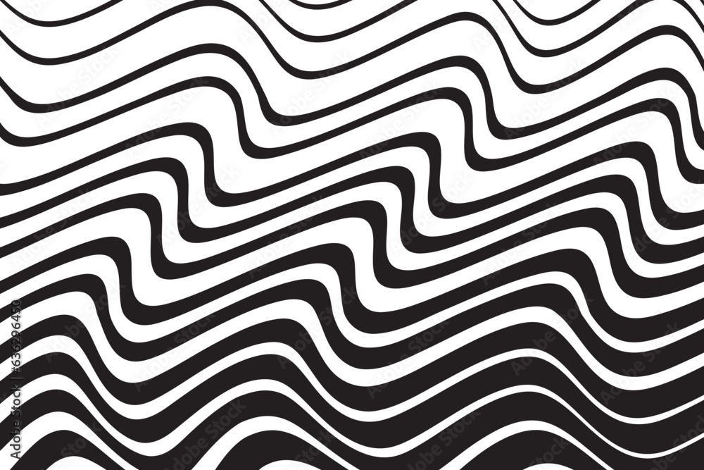 Aufkleber Vector seamless pattern with curve stripe. Black and white stripes as abstract waves for a textured pattern on the background.