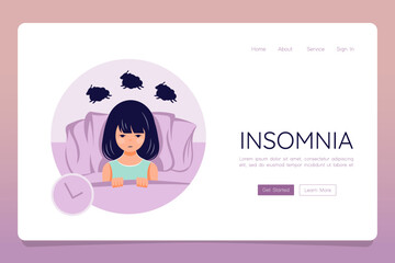 Sleep disorder concepr female person suffer from insomnia web banner landing