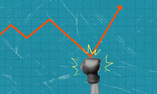 Art collage, income graph, boxer's punch, stock growth investing. - Powered by Adobe