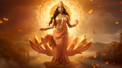 Ancient Hindu Goddess Lakshmi - obrazy, fototapety, plakaty