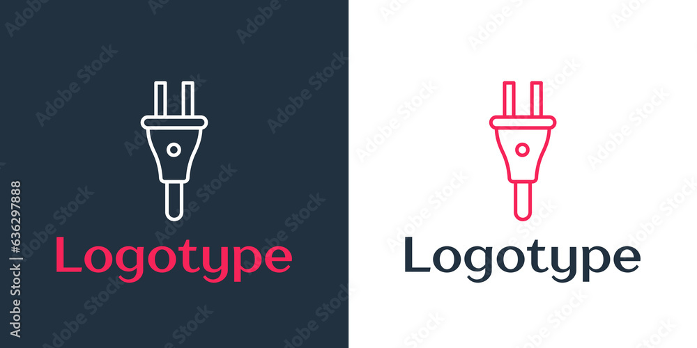 Poster logotype line electric plug icon isolated on white background. concept of connection and disconnecti