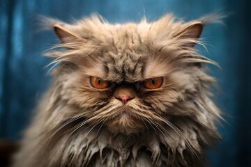 angry ugly cat with messy hair - obrazy, fototapety, plakaty