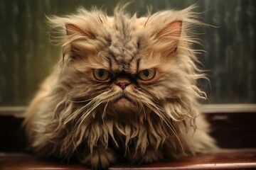 angry ugly cat with messy hair