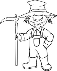 Pumpkin with grim reaper weapons line art