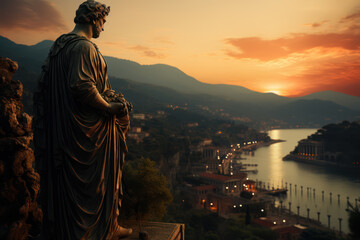 statue of the ancient roman statue at sunset in savona, ai generated.