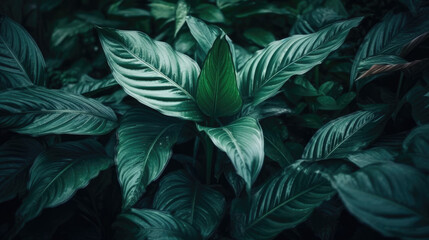 Texture of tropical foliage, abstract background with vibrant green leaves, suitable for desktop wallpaper.