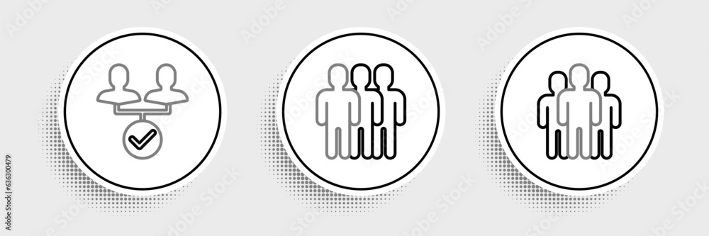 Poster set line users group, project team base and icon. vector