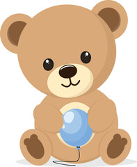 set of cute teddy bears, teddy bears are playing blue balloons