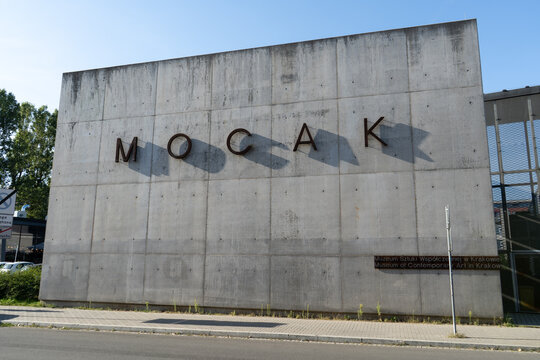Museum of Contemporary Art in Kraków MOCAK. Muzeum Sztuki Współczesnej w Krakowie. Art gallery in Cracow, part of the Oskar Schindler's Enamel Factory on August 12, 2023 in Krakow, Poland.