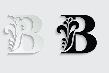 letter B. Black flower alphabet. Beautiful capital letters with shadow	
