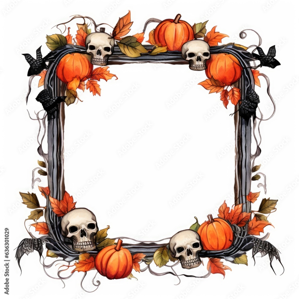 Poster a halloween frame with skulls and pumpkins. digital image. frame with copy space.