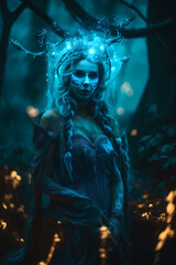 Fototapeta na wymiar Blue mage the forest enchantress